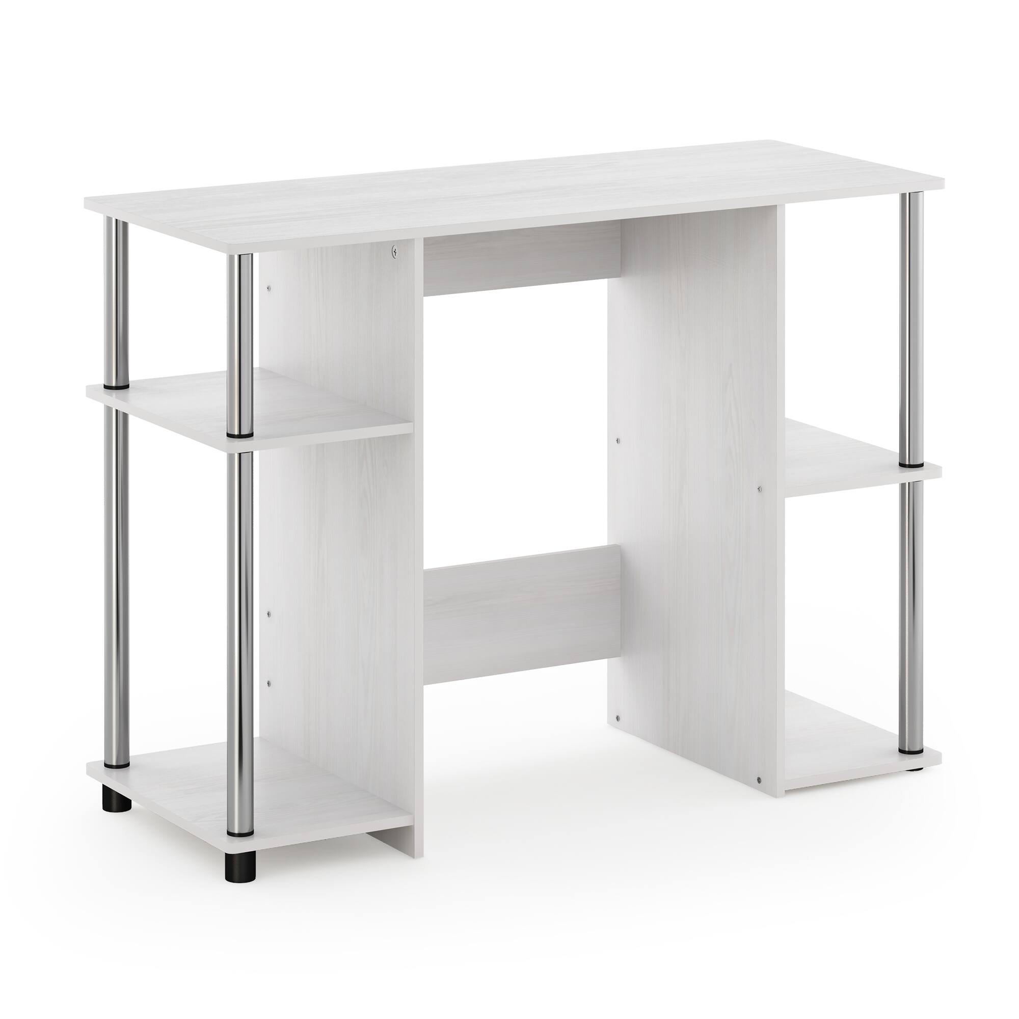 Front. Furinno - JAYA Compact Computer Study Desk, Stainless Steel Tubes - White Oak/Stainless Steel.