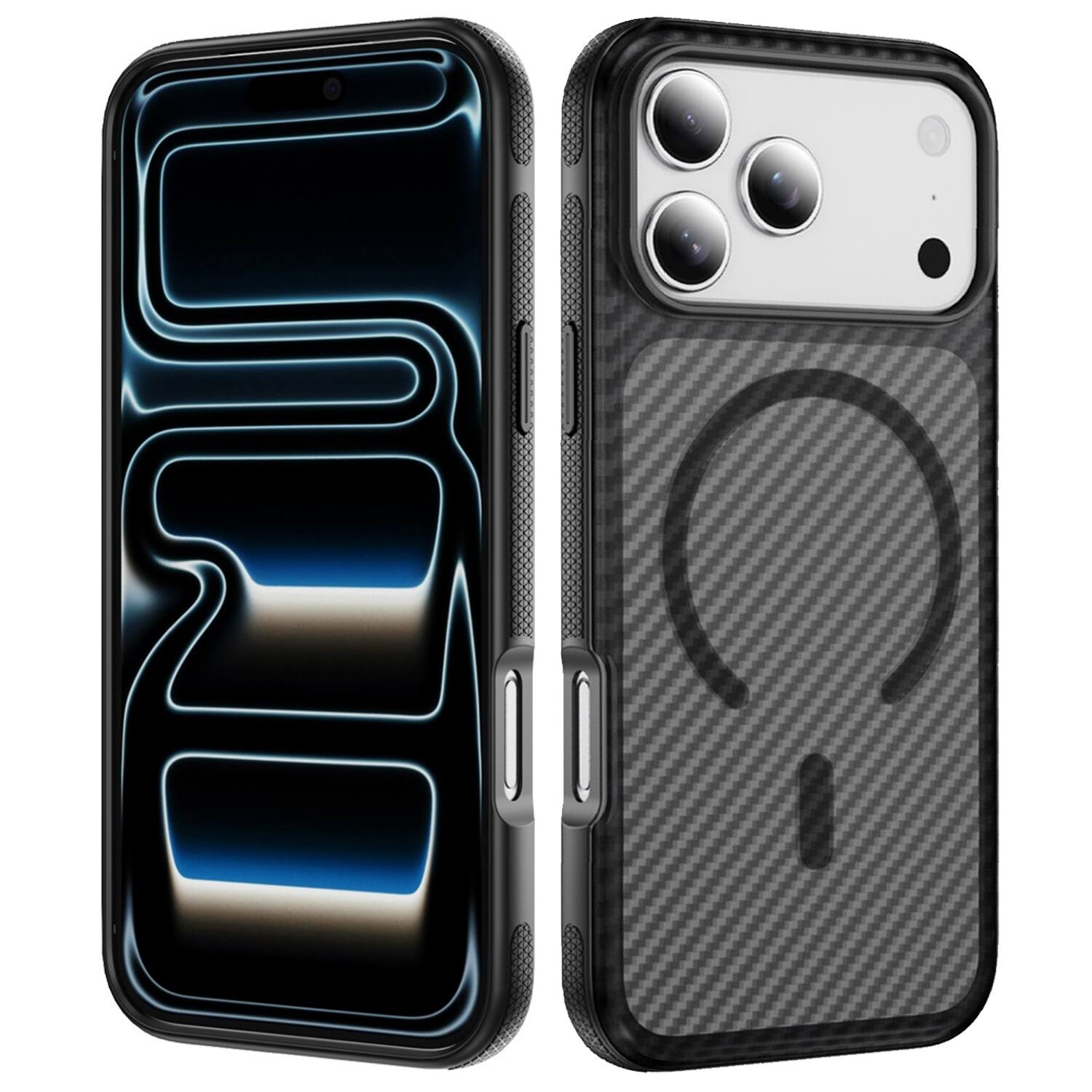 Alt View 6. Equipd - Case for iPhone 17 Pro 6.3", MagSafe Compatible, Grip Bumper Shockproof Protection Carbon Fiber Texture Phone Cover - Black.