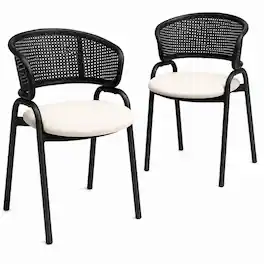LeisureMod - Ervilla 2-PCS Rattan Accent Dining Armchair with Fabric Cushion Seat - Beige