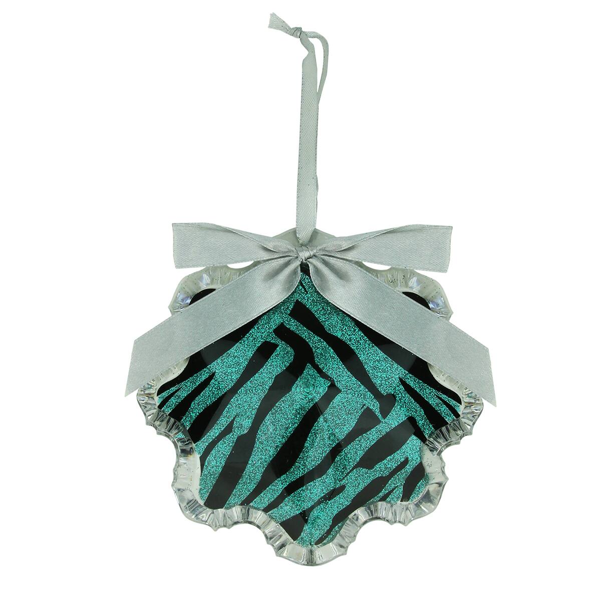 Alt View 1. Allstate - 4.5" Teal Green and Black Glittered Zebra Print Snowflake Prism Christmas Ornament - Green.