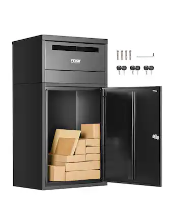 Front. VEVOR - Package Delivery Boxes for Outside, 35.8 in Mailbox for Parcel with Lock, Galvanized Steel Package Drop Box - Black.