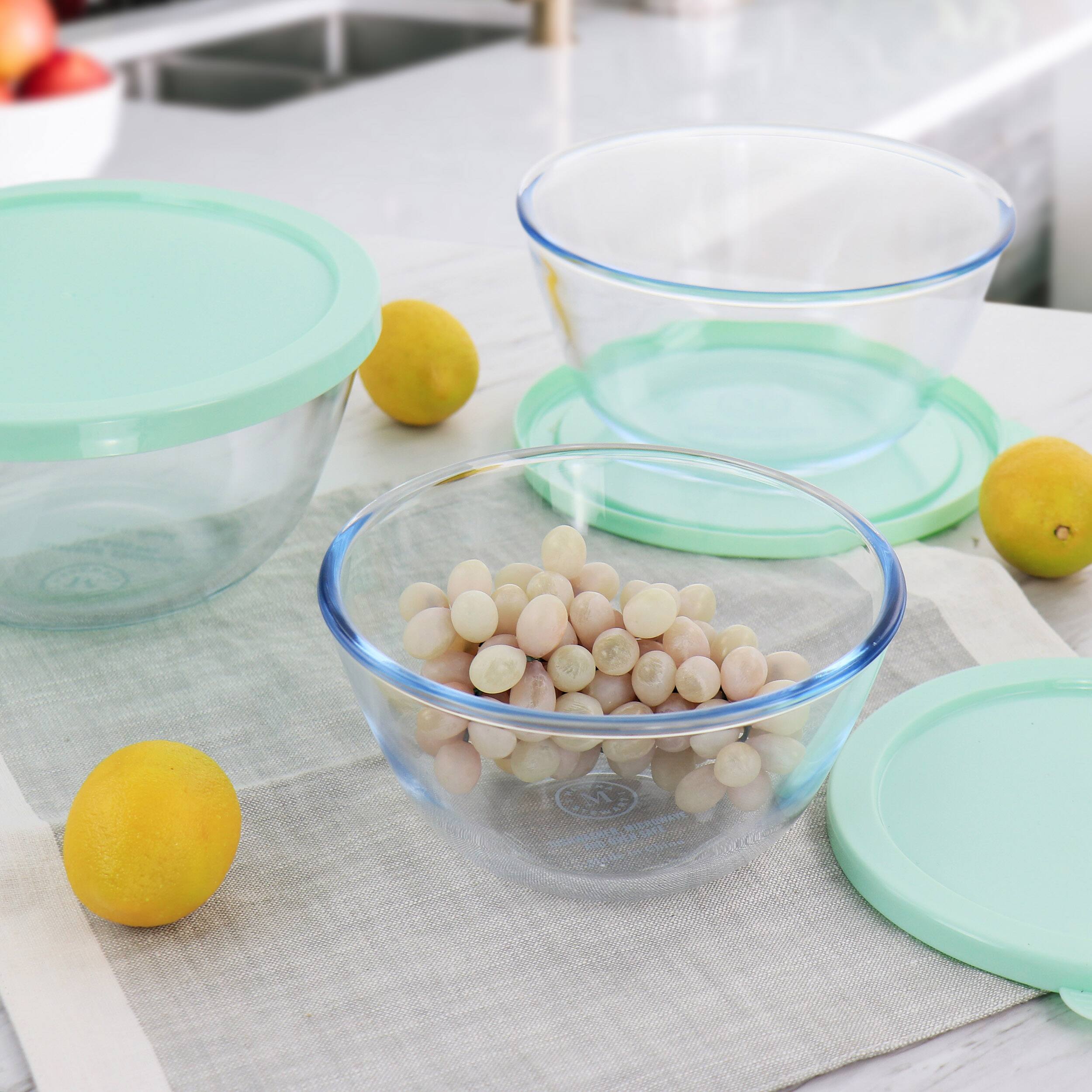 Alt View 2. Martha Stewart - Martha Stewart 6 Piece Borosilicate Glass Prep Bowl Set with Plastic Lids in Mint - Mint.