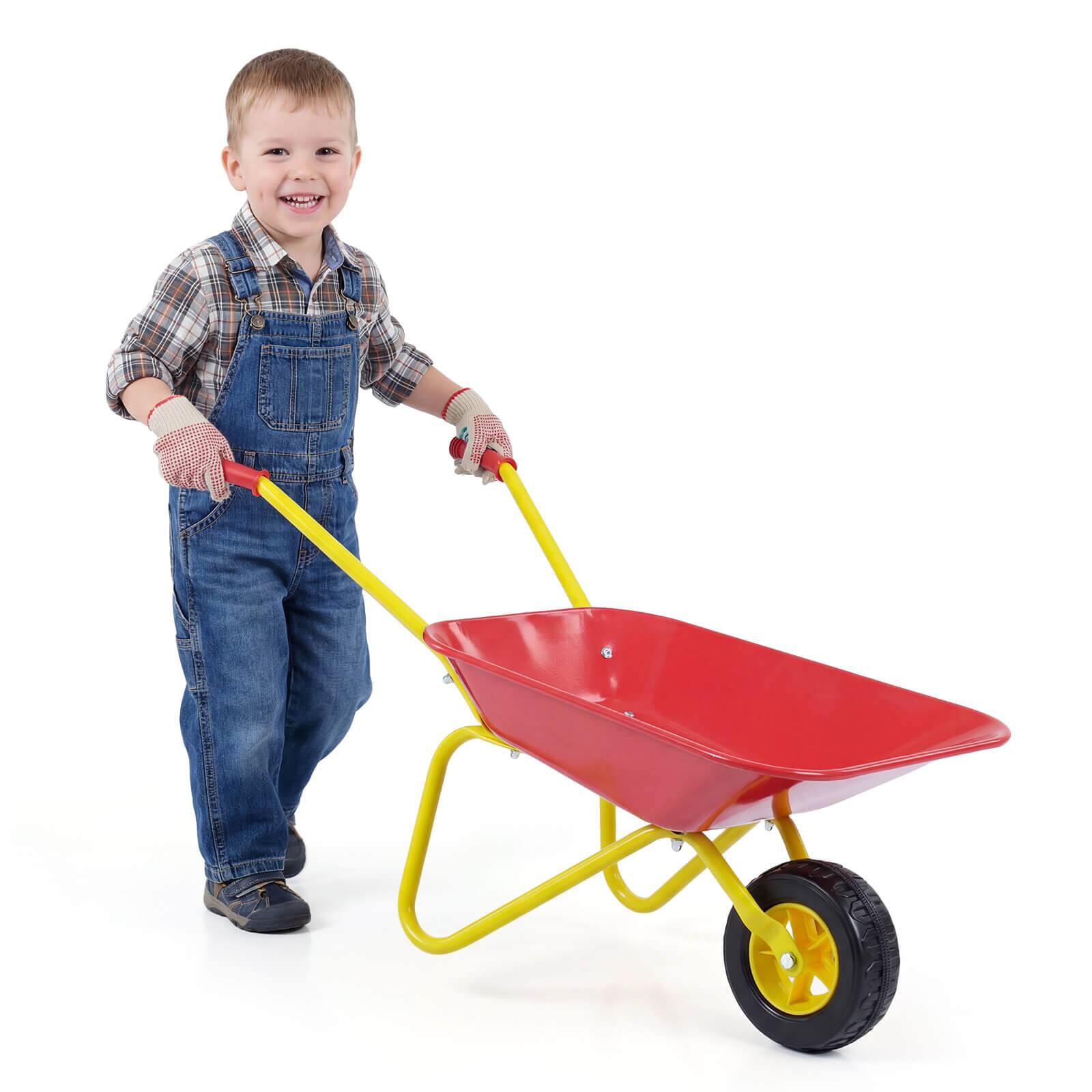 Front. Costway - Costway Kids Wheelbarrow, Children's Garden Cart with All-Terrain Wheels Indoor Outdoor - Red & Yellow.