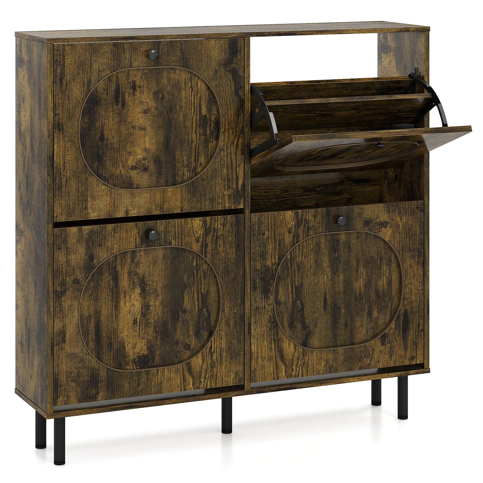 Alt View 9. Costway - Costway 9.5" Shoe Storage Cabinet with 4 Flip Drawers, Aluminum Legs for Foyer & Hallway - Rustic Brown.