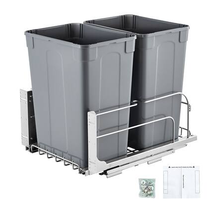 Front. VEVOR - Pull-Out Trash Can, 35 QT x2 Double Under Mount Kitchen Waste Container, Heavy Duty Garbage Recycling Bin - Grey.