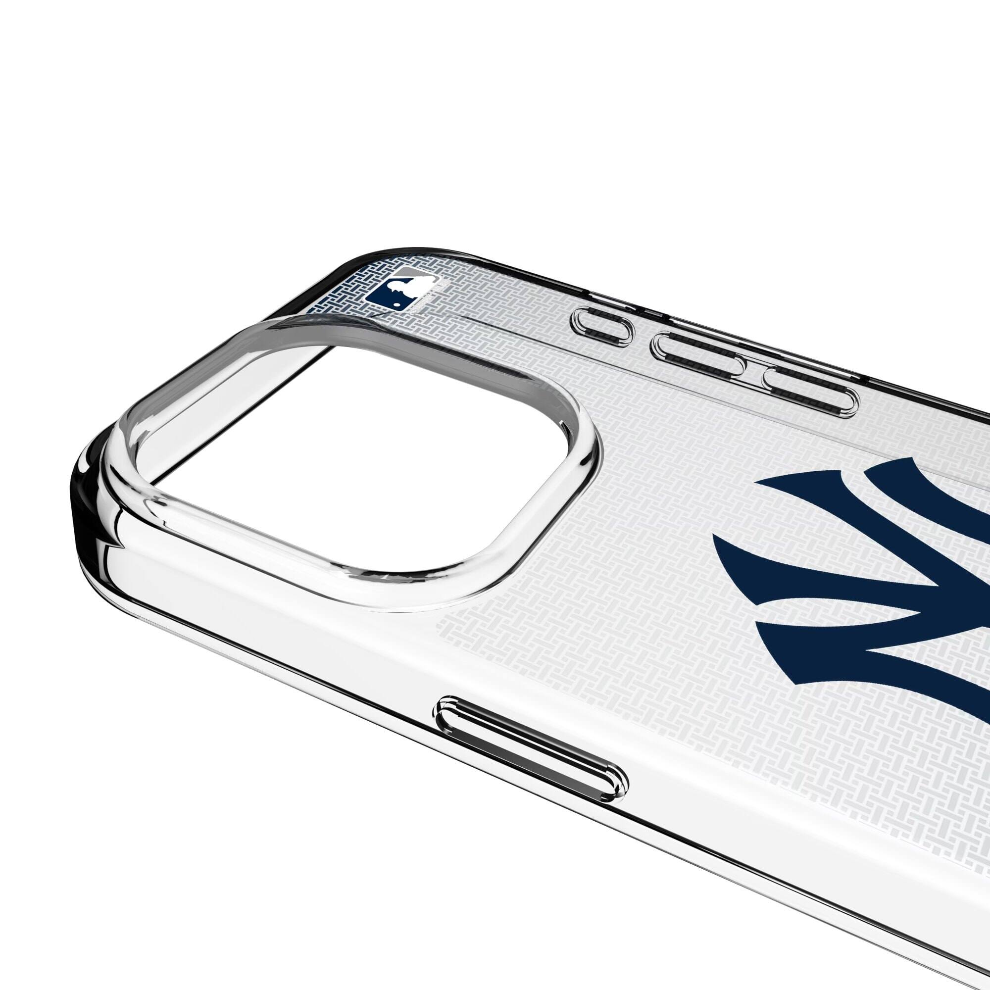 Alt View 2. Keyscaper - New York Yankees Linen Logo iPhone Clear Case - 16 Pro - Multicolor.