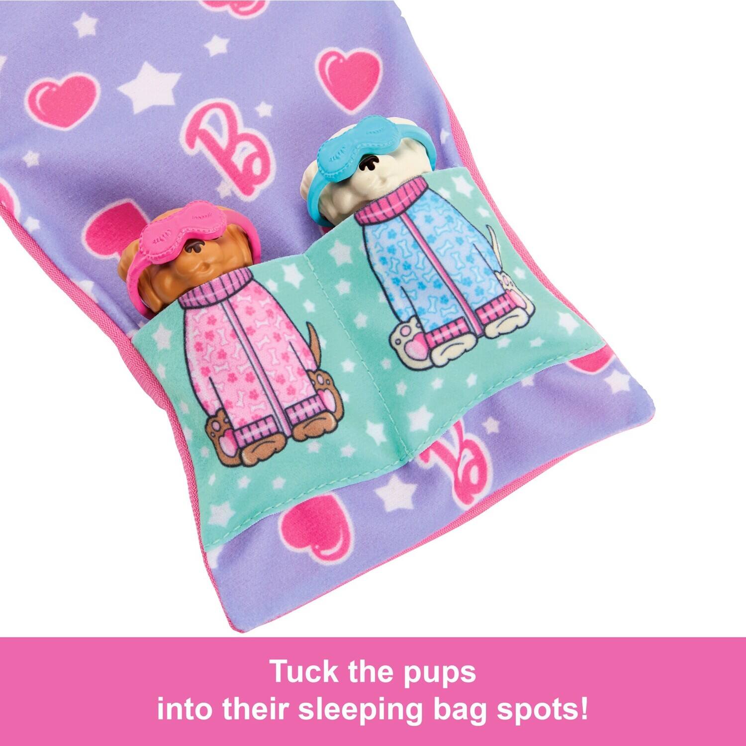Tuck the pups into their sleeping bag spots!