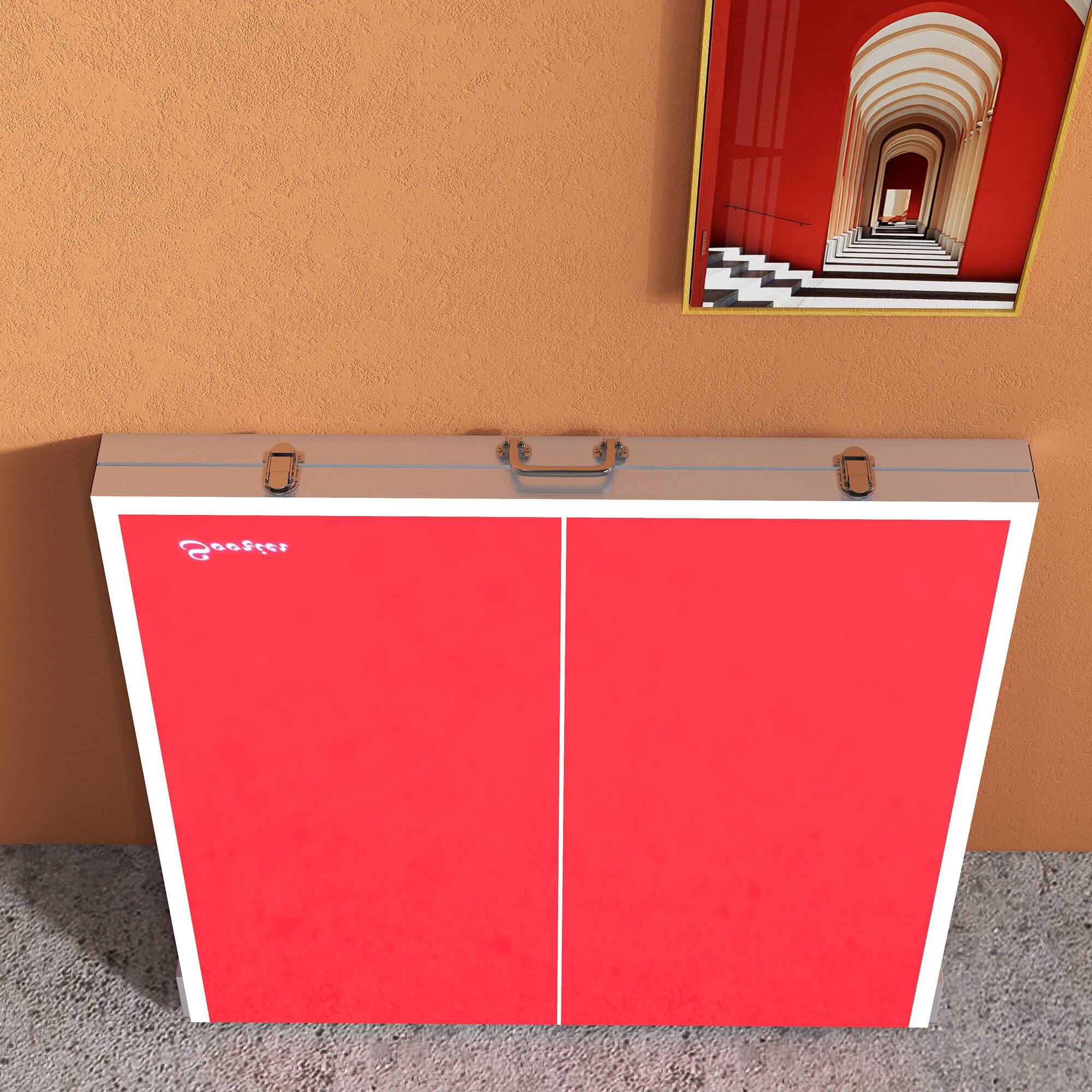 Alt View 7. Soozier - Mini Ping Pong Table Set for Outdoor and Indoor, Foldable Table Tennis Table with Net, 2 Paddles, 3 Balls - Red.