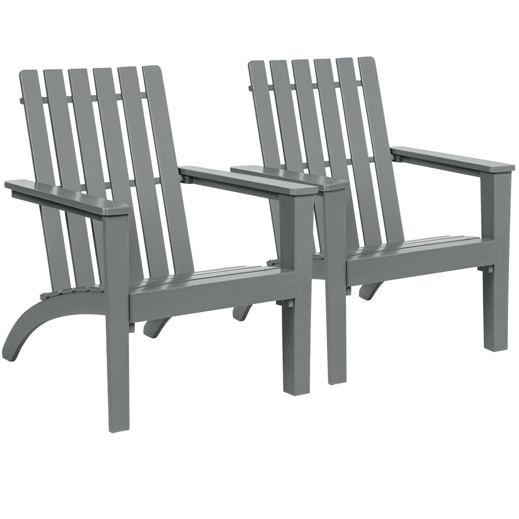 Gymax - Set of 2 Outdoor Wooden Adirondack Chair Patio Lounge Chair w/ Armrest Grey - Gray