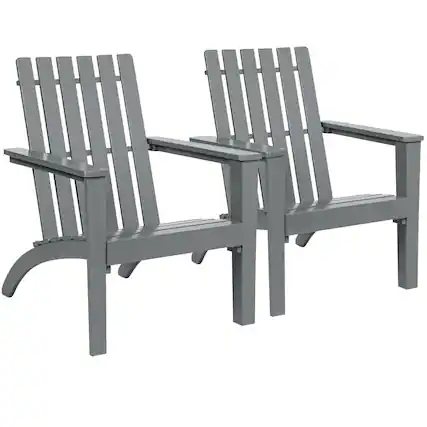 Front. Gymax - Gymax Set of 2 Outdoor Wooden Adirondack Chair Patio Lounge Chair w/ Armrest Grey - Grey.