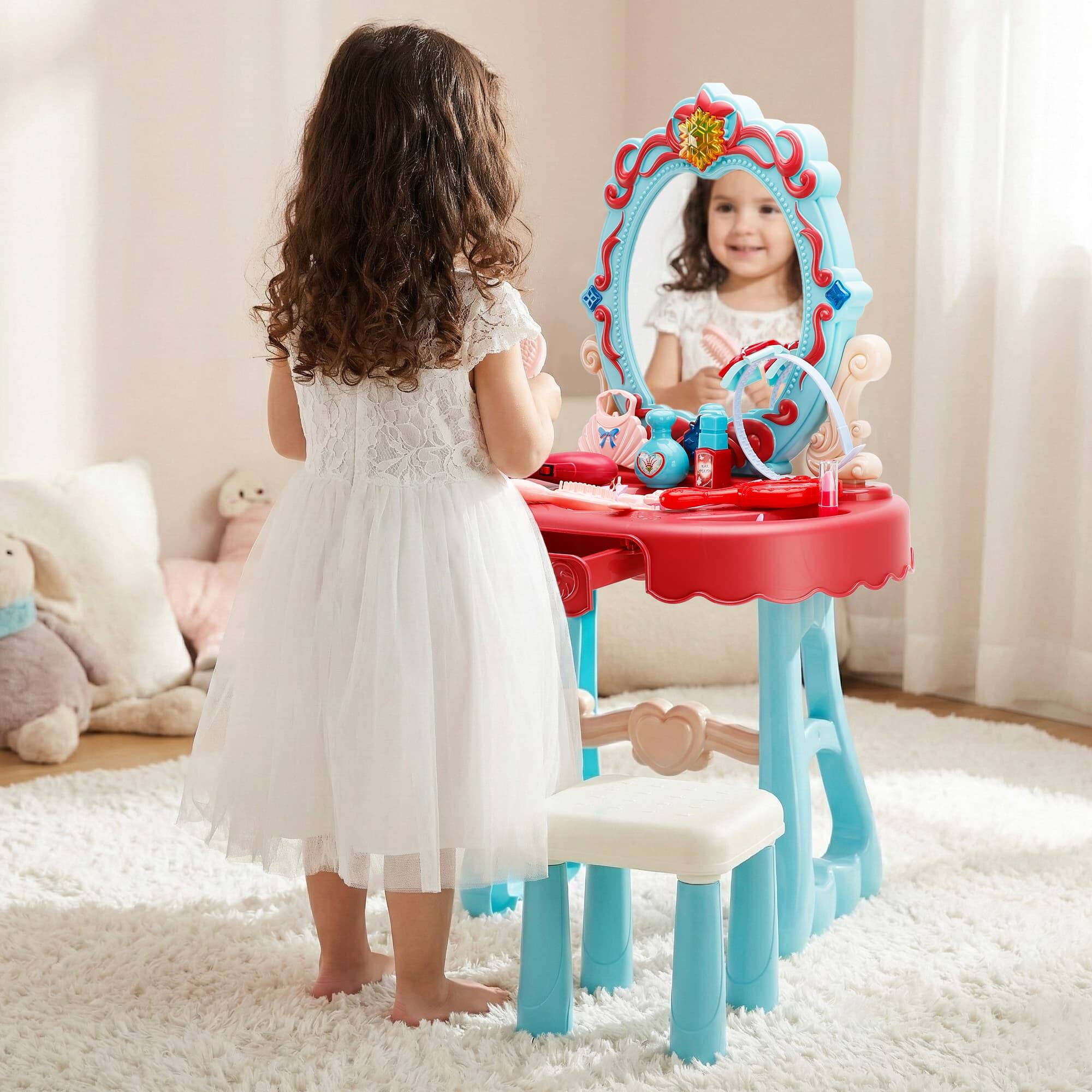 Alt View 8. Topteng - Kids Vanity Set with Lights & Music, 29PCS Accessories - Includes Mirror, Stool, Hair Dryer, Safe for Girls.