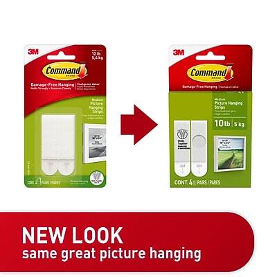 3M Command Damage-Free Hanging Strips  
10lb (5 kg)  
CONT. 4 PAIRS / PARES  

NEW LOOK  
same great picture hanging