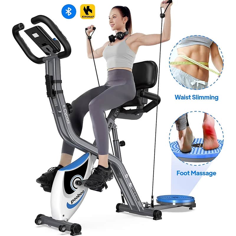 Pooboo - 4in1 Folding Exercise Bike Indoor Home,Magnetic X Bike Gym Workout - Blue