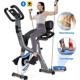 Pooboo - 4in1 Folding Exercise Bike Indoor Home,Magnetic X Bike Gym Workout - Blue