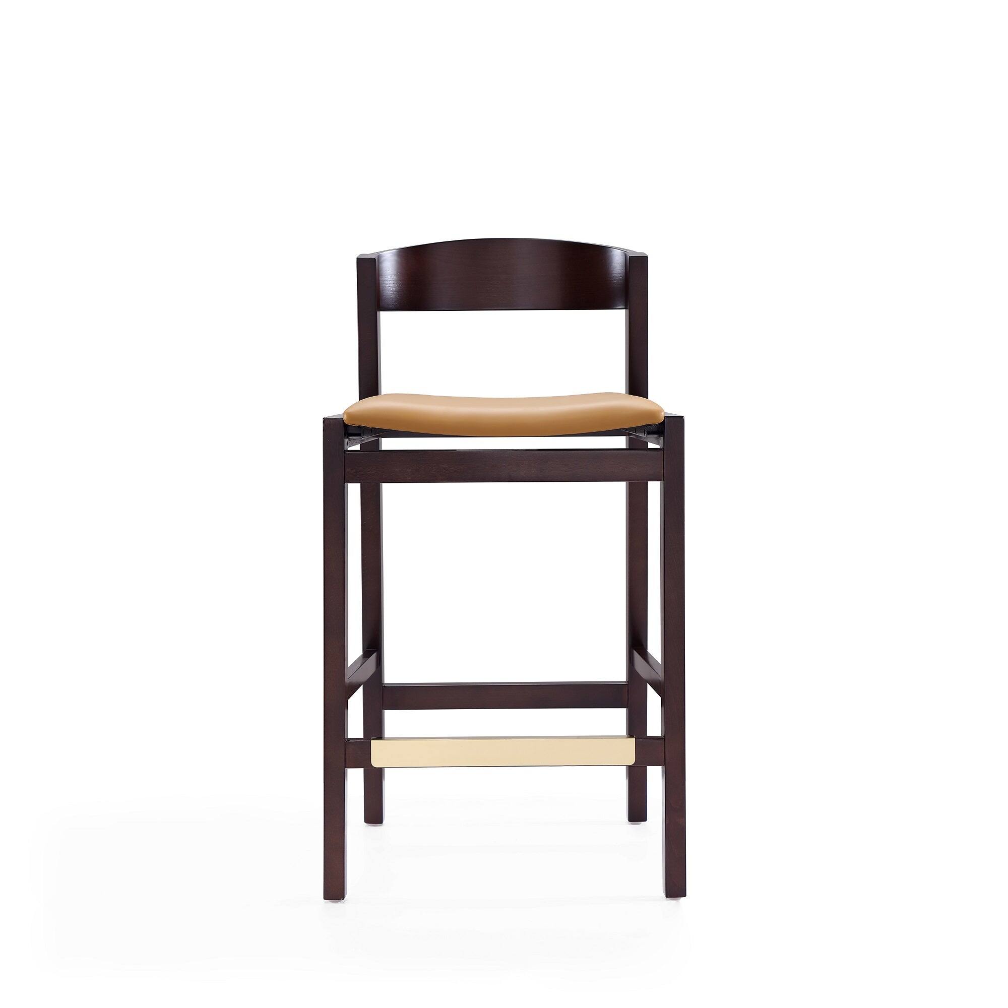 Back. Manhattan Comfort - Klismos Mid-Century Modern Wood Upholstered Counter Stool - Set of 3 - Camel.