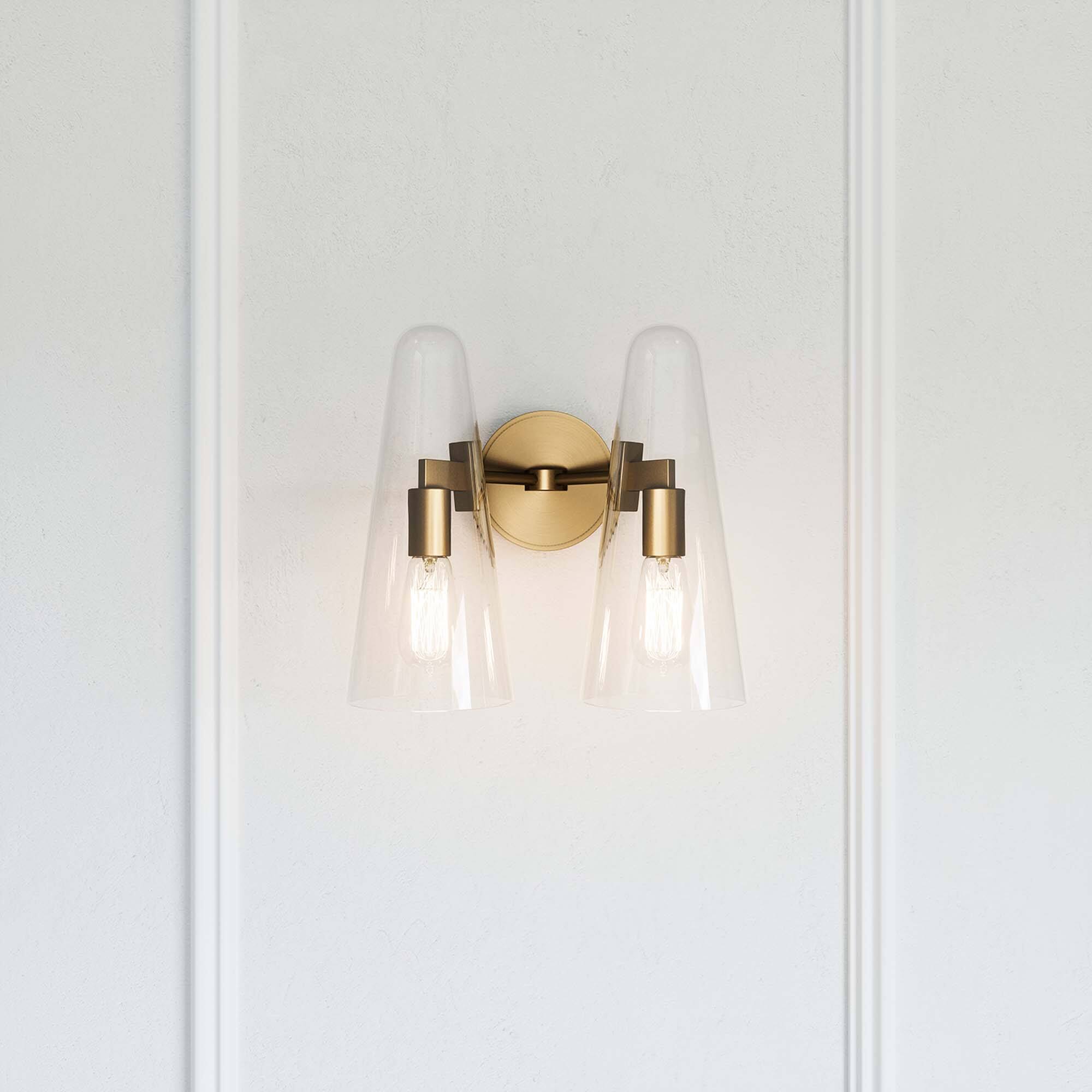 Alt View 1. Modway - Beacon 2-Light Wall Sconce by Modway - Clear Satin Brass.