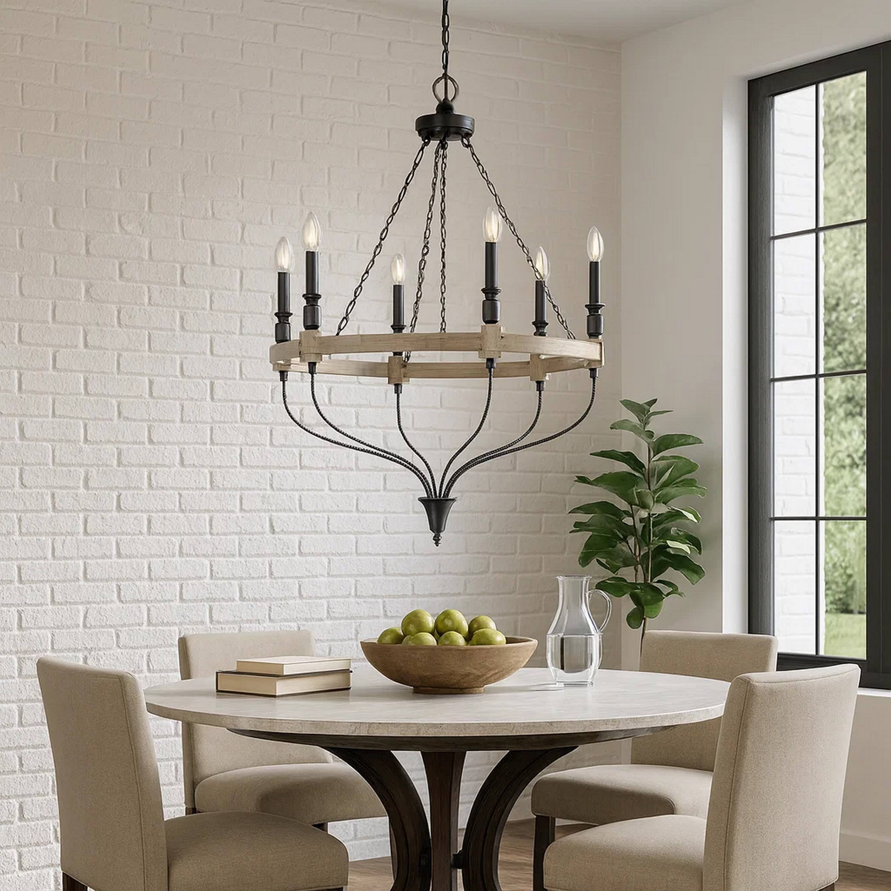 Alt View 2. Manhattan Lane - Omy 26 Inch Chandelier, Distressed Wood Wheel Candelabra Design - Gray, Black.