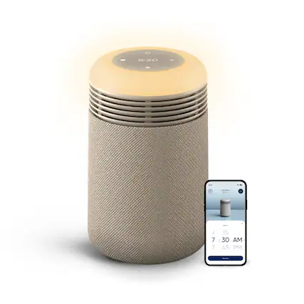 Front. Blueair - Blueair Smart Mini Restful Air Purifier with Sunrise Clock, Beige, for Bedrooms up to 607 sq ft - Beige.