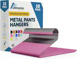 Lifemaster - Metal Pants Hangers – 30-Pack, Non-Slip, Rubber Coated, Open-Ended, Space-Saving for Pants & Jeans - Pink