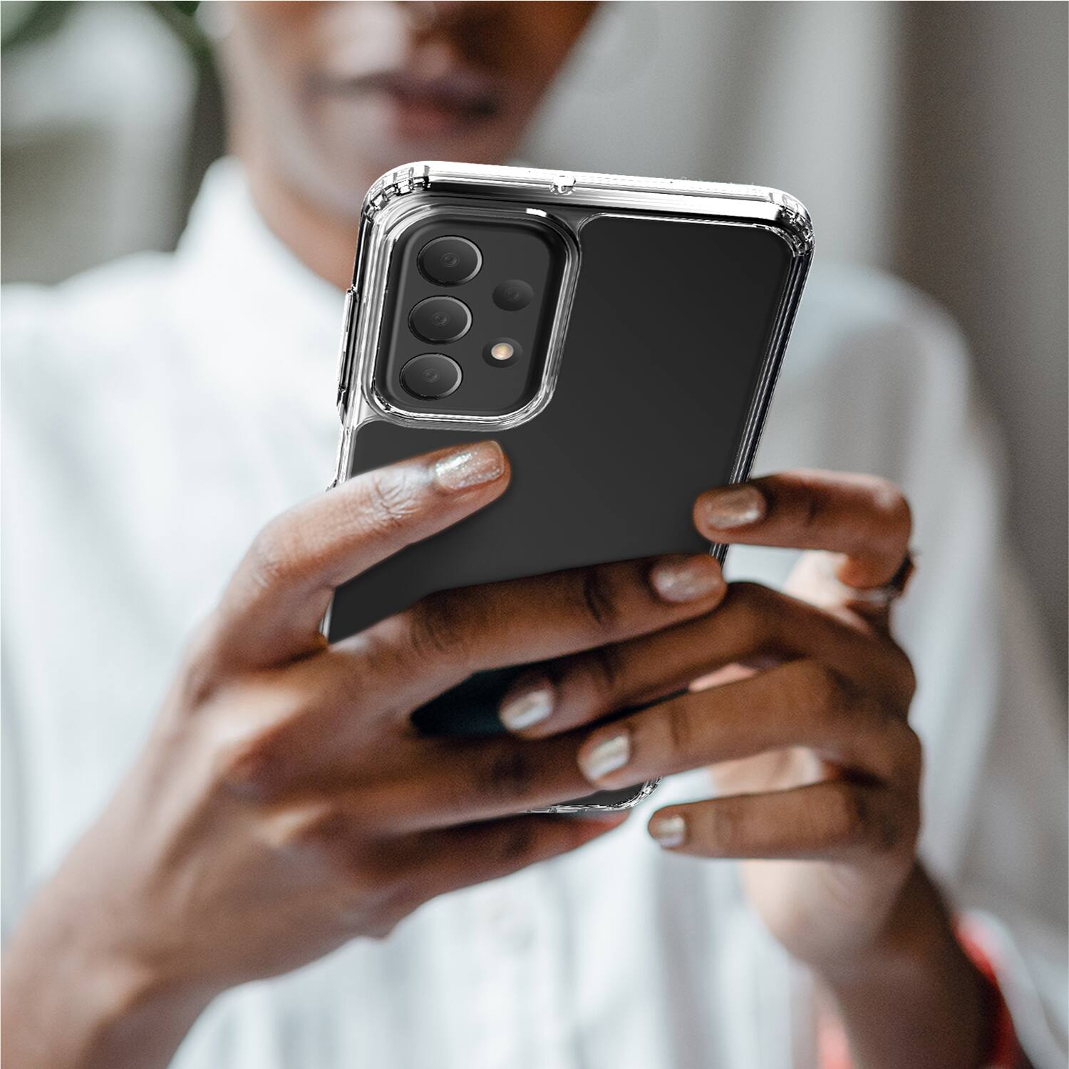 Angle. Vena - Non-Slip Clear Shockproof Skin Case for Samsung Galaxy A23 5G - Clear.