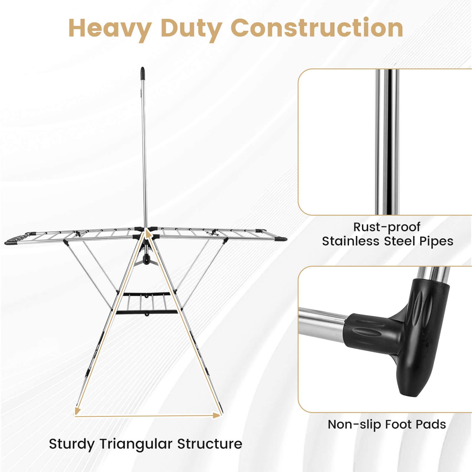 Heavy Duty Construction, Rust-proof Stainless Steel Pipes, Sturdy Triangular Structure, Non-slip Foot Pads
