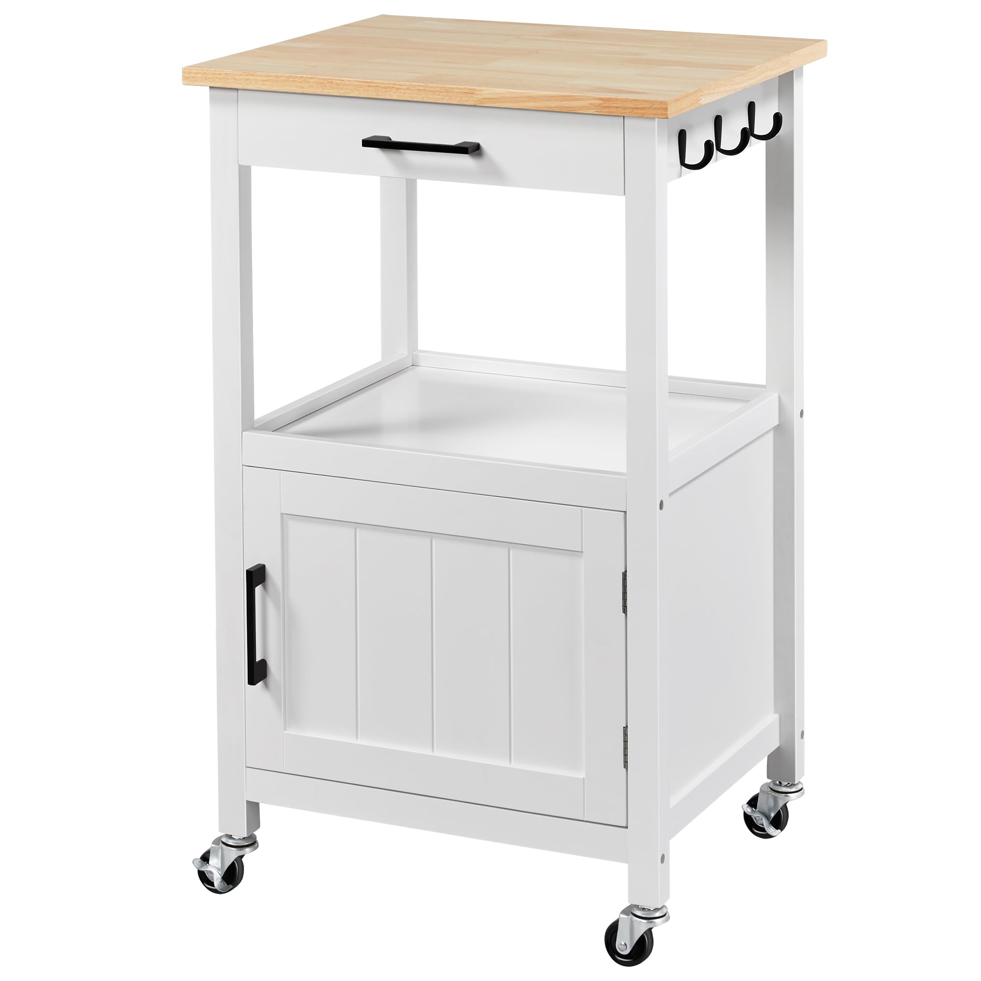 Front. JETRANSPORT - Rolling Kitchen Island With Single Door Cabinet Cart Drawer On Swivel Wheels Small Coffee Microwave - White.