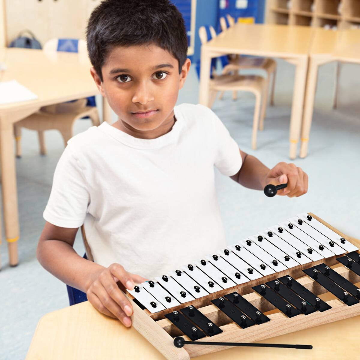 Alt View 4. Costway - Costway 27 Note Foldable Glockenspiel Xylophone Aluminum Music Instrument - Black,White,Natural.