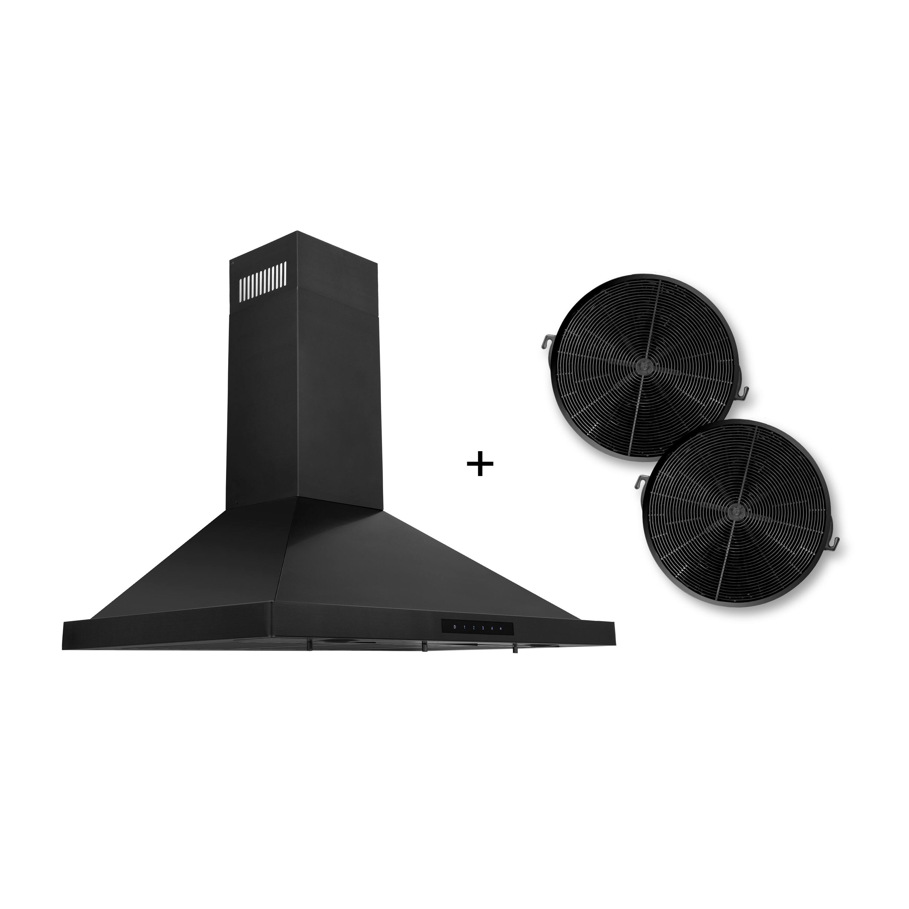 Front. ZLINE - 36 in. Convertible Wall Mount Range Hood in Black Stainless Steel with Set of 2 Charcoal Filters - Black Stainless Steel.