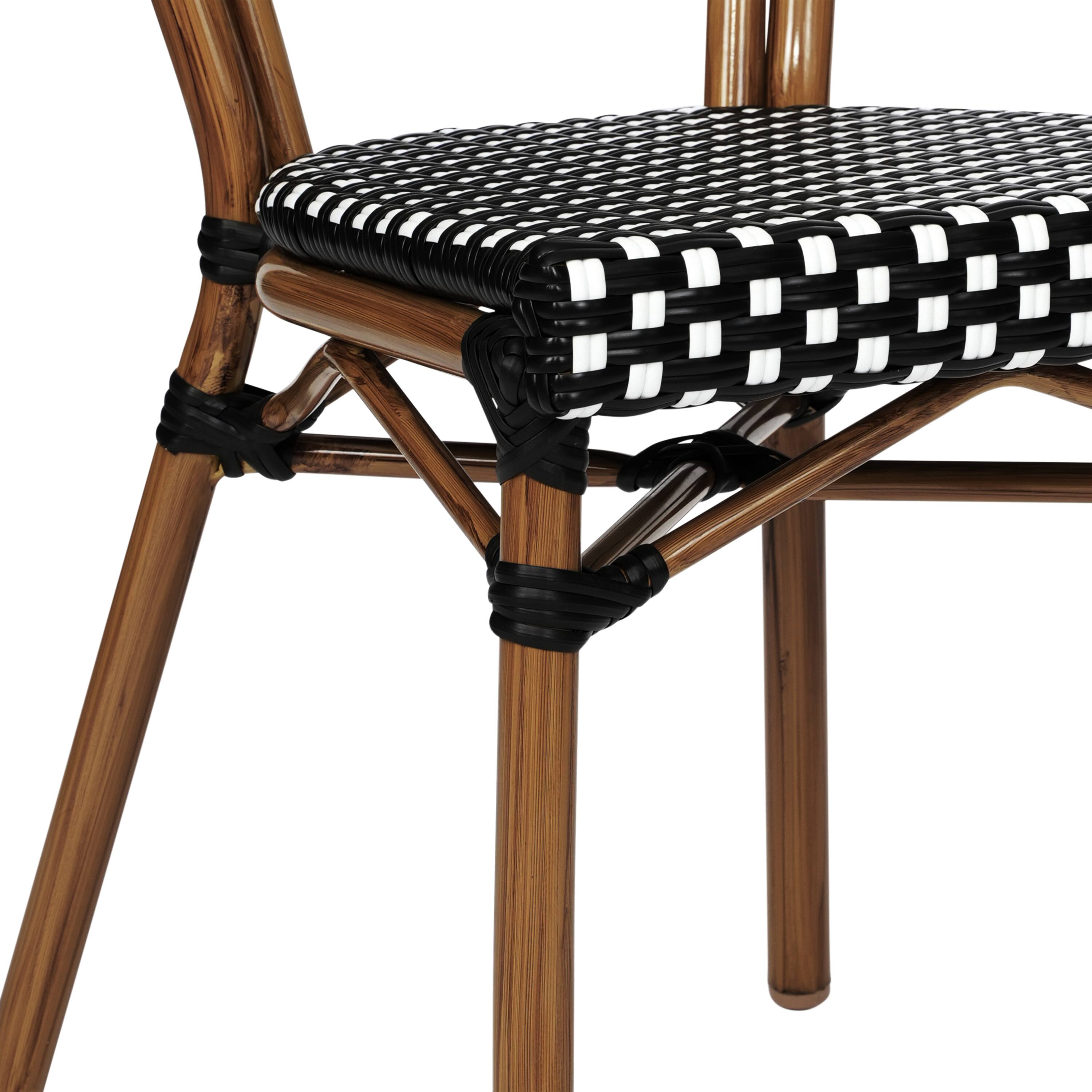 Alt View 10. Emma + Oliver - Colmar Set of Two Indoor/Outdoor Stacking Thonet Bistro Style Chairs with PE Rattan Seat and Finished Metal Frame - Black & White/Natural Frame.