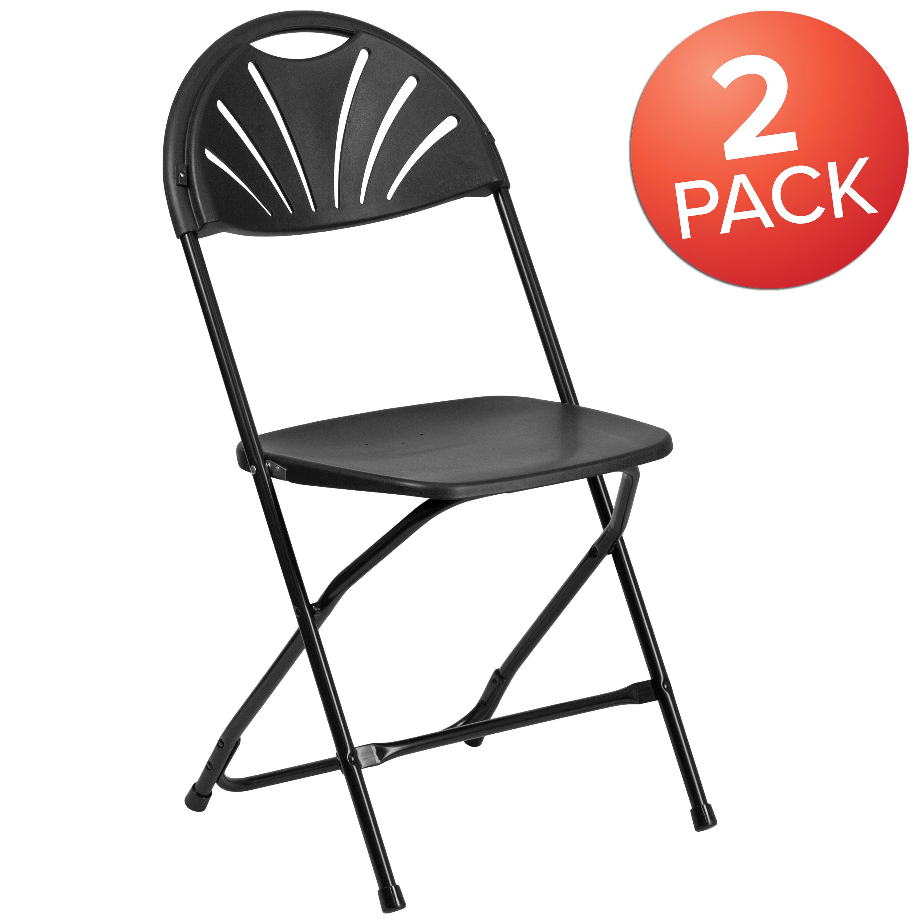 Alt View 1. Emma + Oliver - 2 Pack Wedding Party Event Fan Back Plastic Folding Chair Home Office - Black.