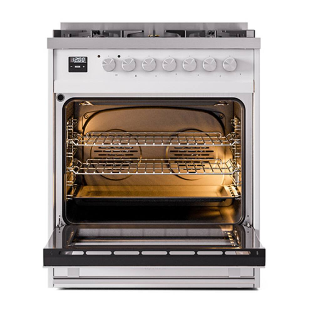 Alt View 1. ILVE - ILVE Professional Plus II Series 30 in. Dual Fuel Range with 5 Sealed Burners (Natural Gas, Satin Trim) - White.