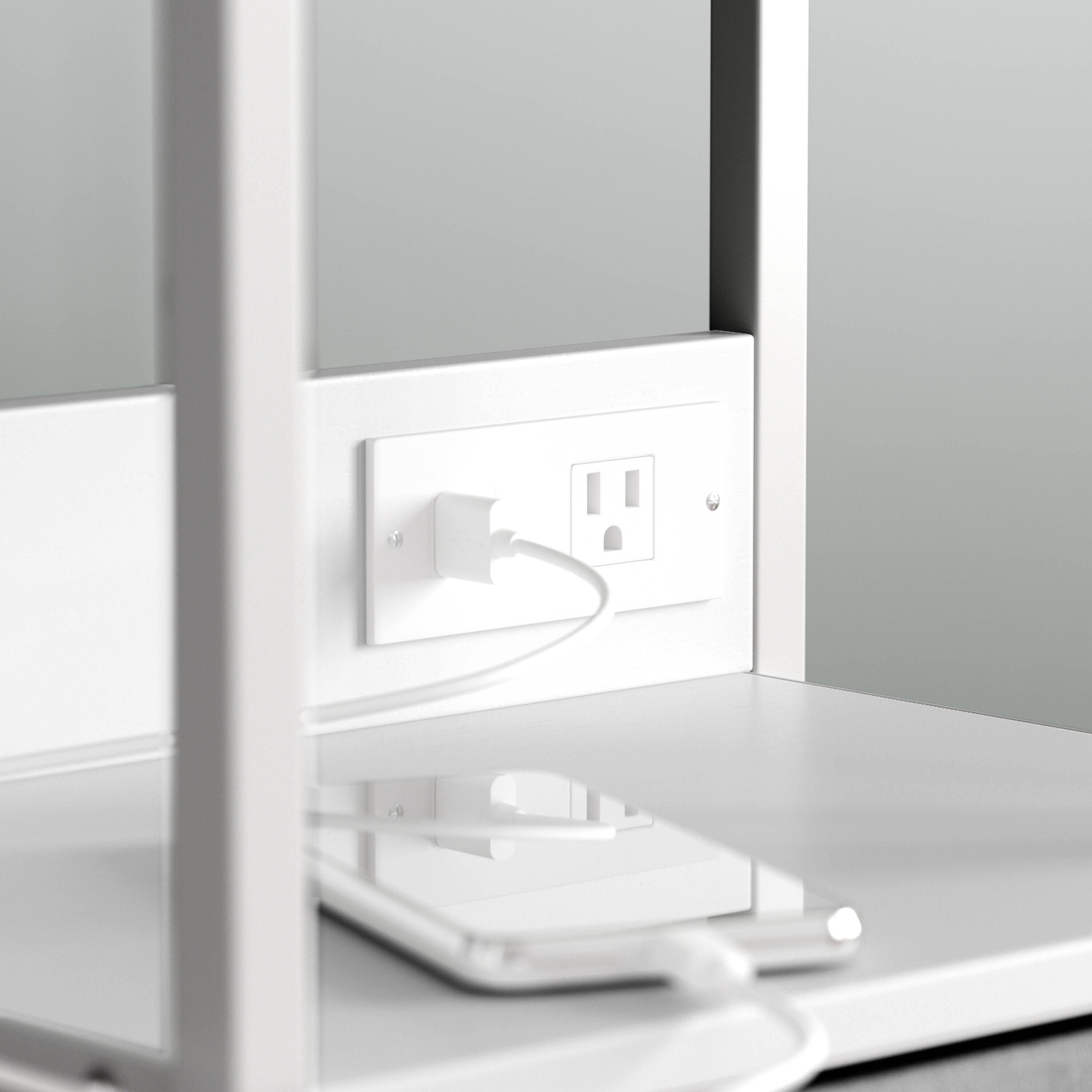 Alt View 3. Emma + Oliver - Charging Nightstand with 3 Fabric Drawers, 2 USB Ports, 1 Outlet - Gray Drawers/White Frame.