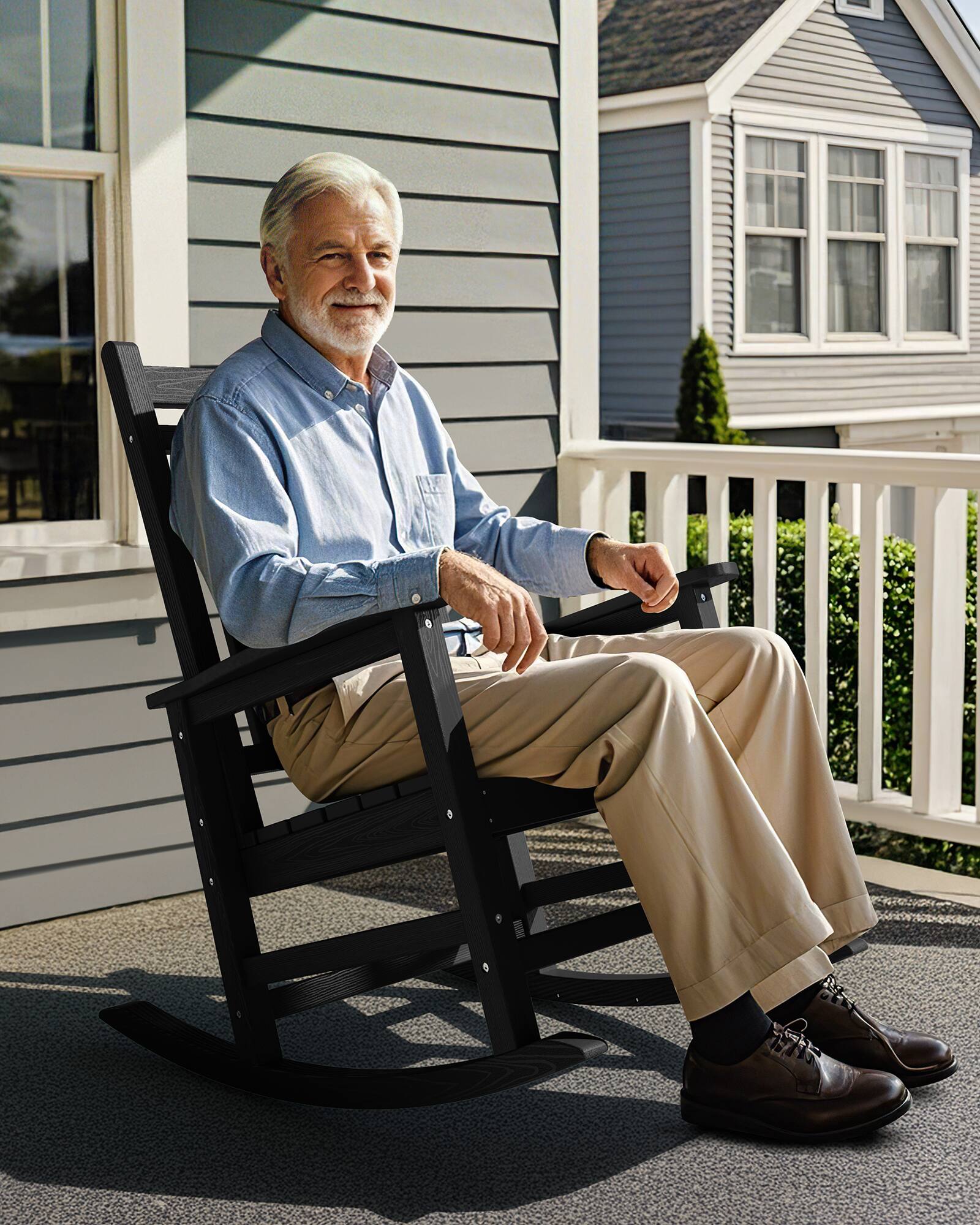 Alt View 7. SERWALL - SERWALL Outdoor Rocking Chair Set of 2, HDPE Rocking Chairs for Adult, Black - Black.
