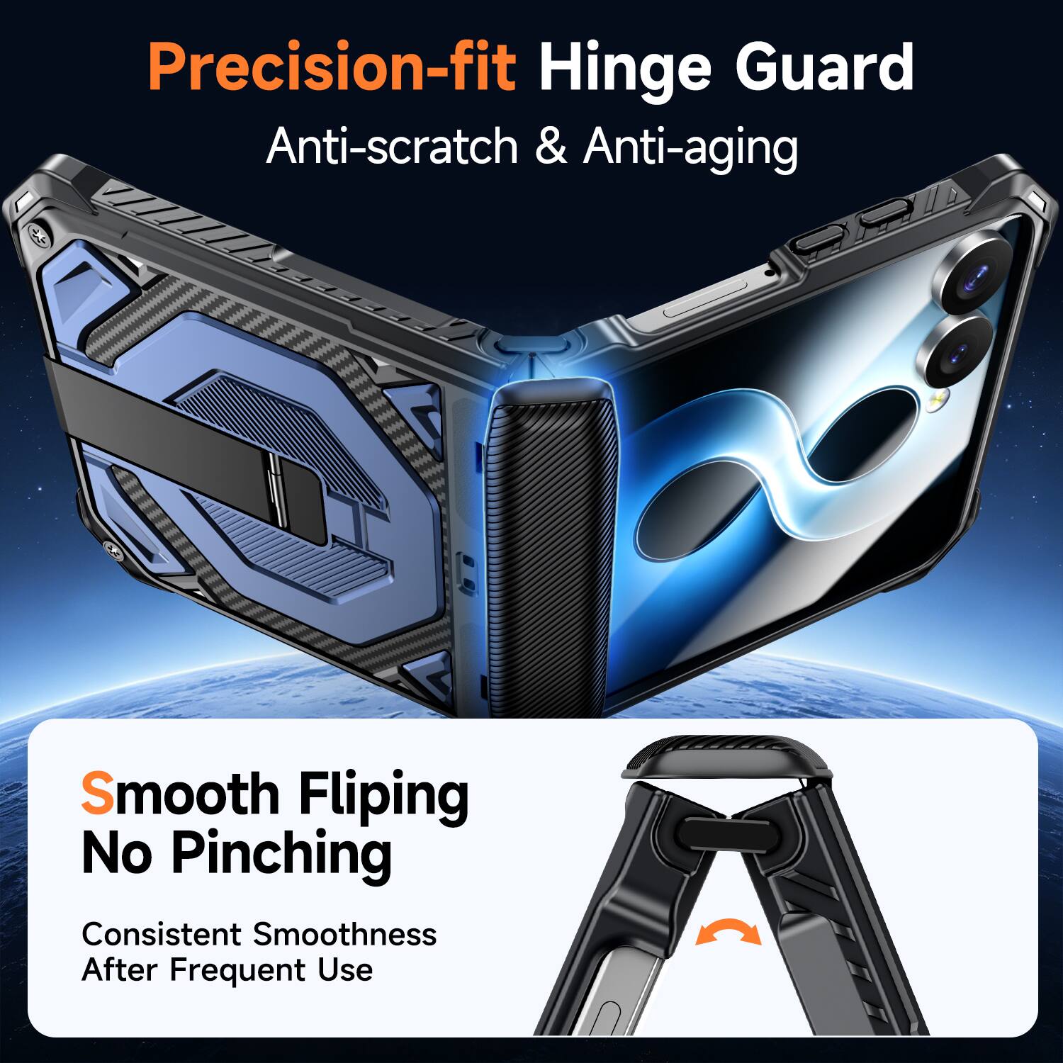 Precision-fit Hinge Guard  
Anti-scratch & Anti-aging  

Smooth Flipping  
No Pinching  
Consistent Smoothness After Frequent Use