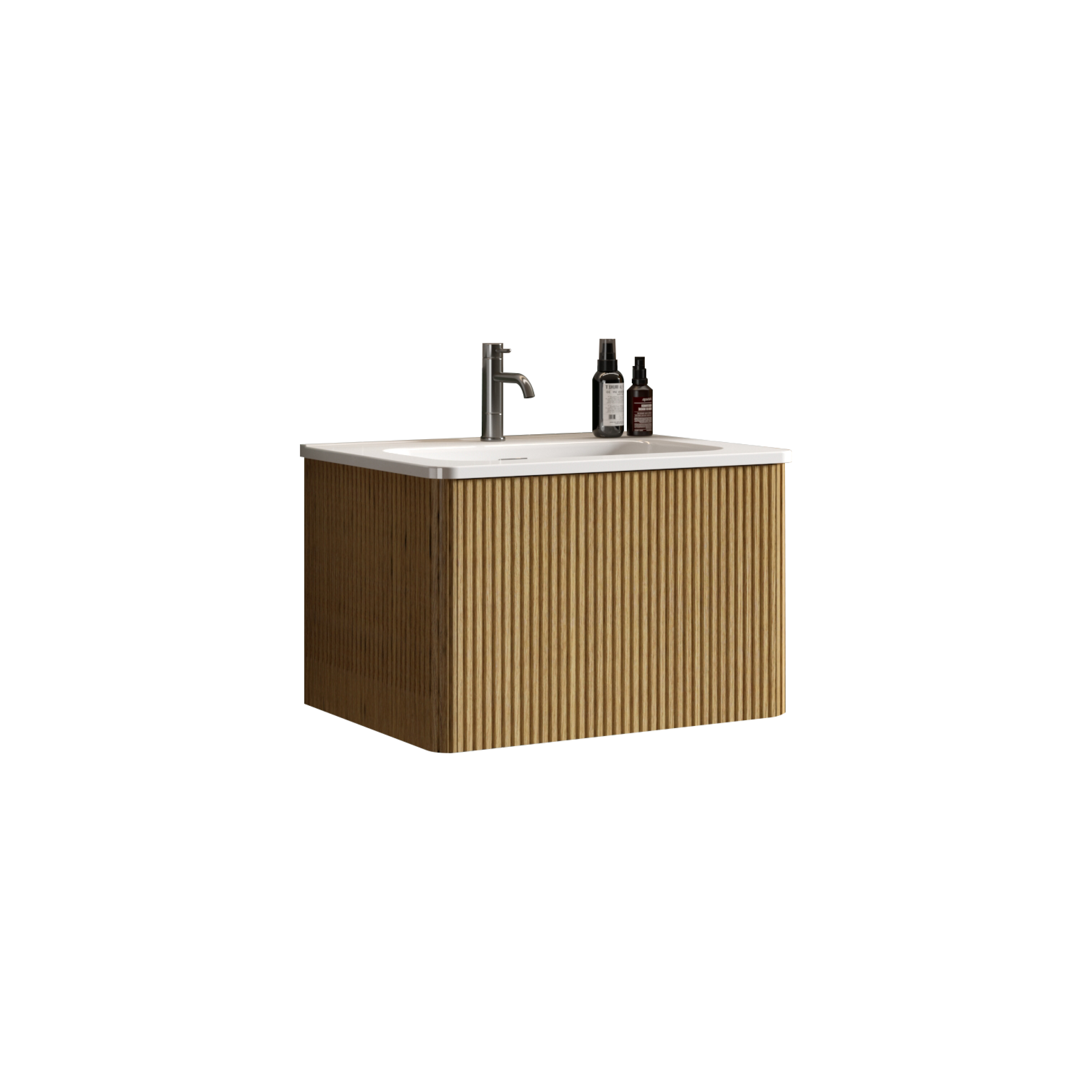 Back. ELEMENT ACE - 24-Inch Floating Bathroom Vanity with Ceramic Sink, Modern Wall-Mounted Storage Cabinet for Contemporary Bathrooms - White+Oak.