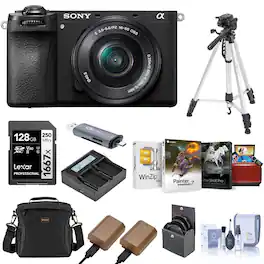Bundle - Sony - Alpha a6700 Camera with E PZ 16-50mm f/3.5-5.6 OSS Lens with Shoulder Bag, 128GB SD Card, Card Reader, Corel