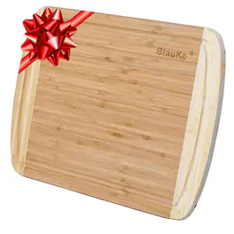 BlauKe - Large Wood Cutting Board for Kitchen 14x11 inch - Bamboo Chopping Board with Juice Groove - Wooden Serving Tray - Beige