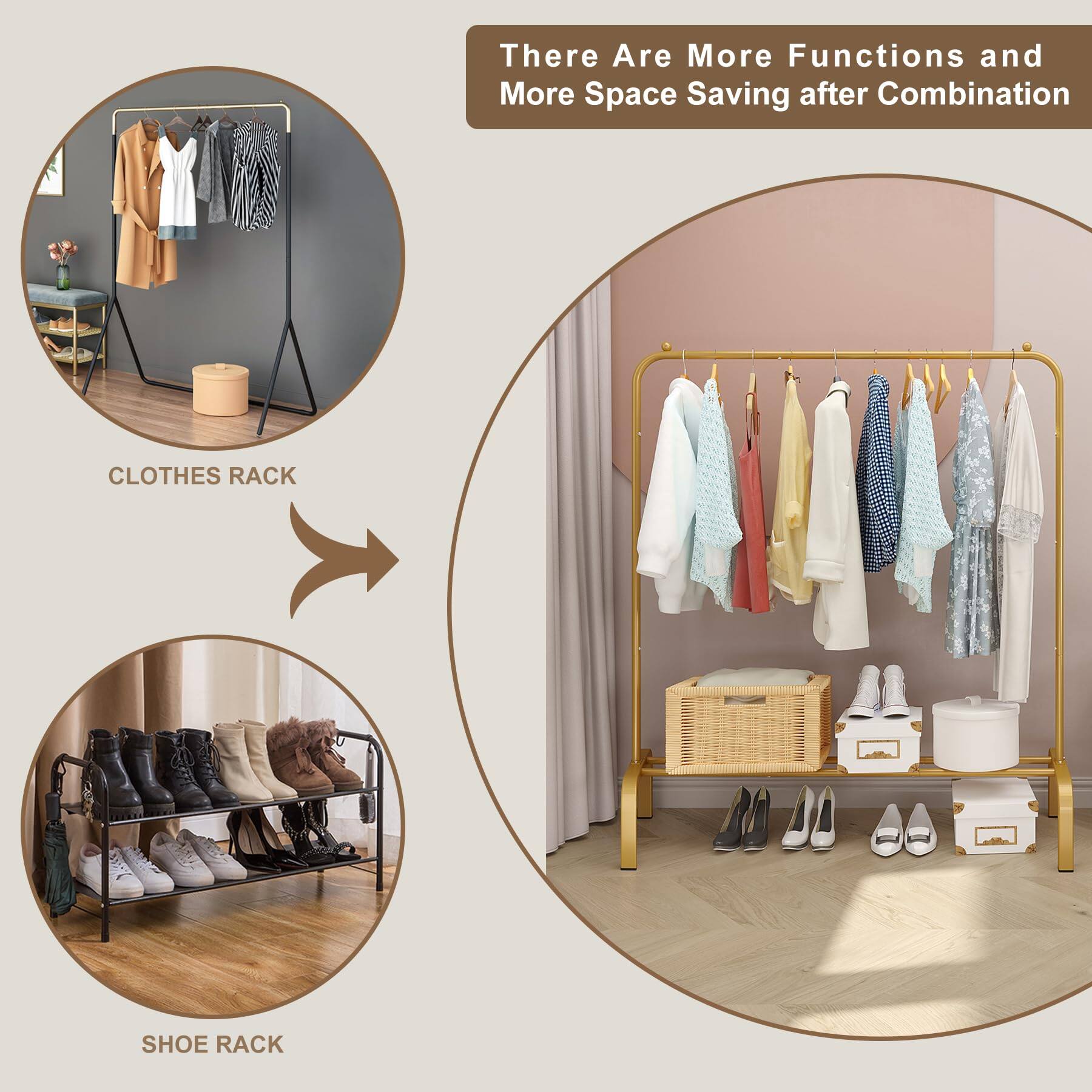 There Are More Functions and More Space Saving after Combination

CLOTHES RACK

SHOE RACK