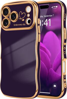 FINEAK - Shockproof iPhone 17 Pro Max Case with Love Heart Raised Camera Protection - Dark Purple