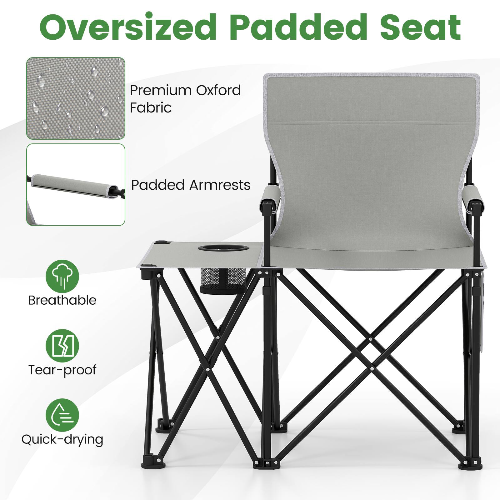 Oversized Padded Seat

- Premium Oxford Fabric
- Padded Armrests
- Breathable
- Tear-proof
- Quick-drying