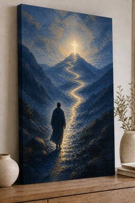FC Design - Large Sapphire Spiritual Journey Canvas 24x36" Ready-to-Hang Religious Art Painting Home Wall Decor - MultiColor