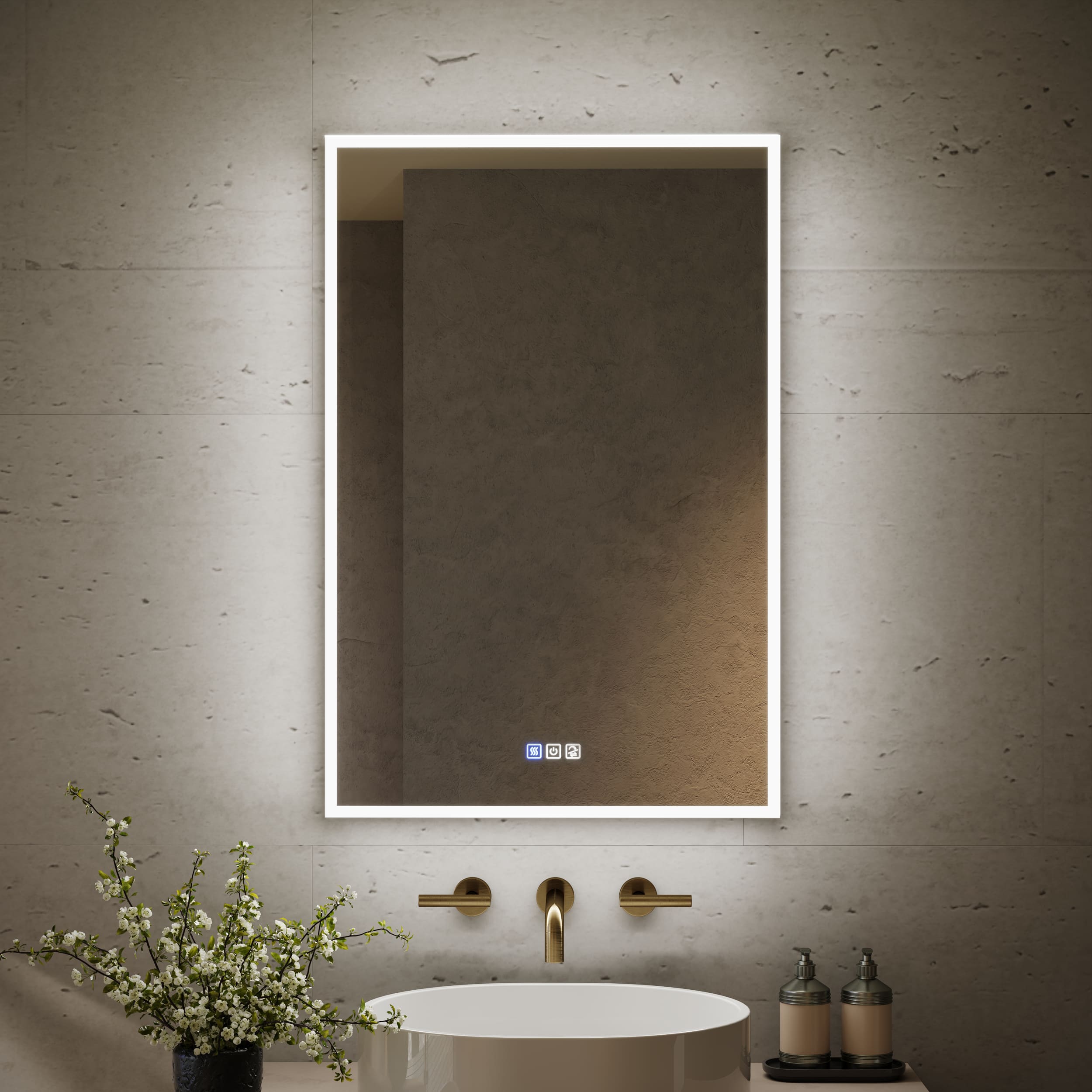 WELLFOR - 24 in. W x 36 in. H Rectangular Recessed/Surface Mount LED Medicine Cabinet with Mirror, 3x Magnifier, USB, Type C, Left - Silver