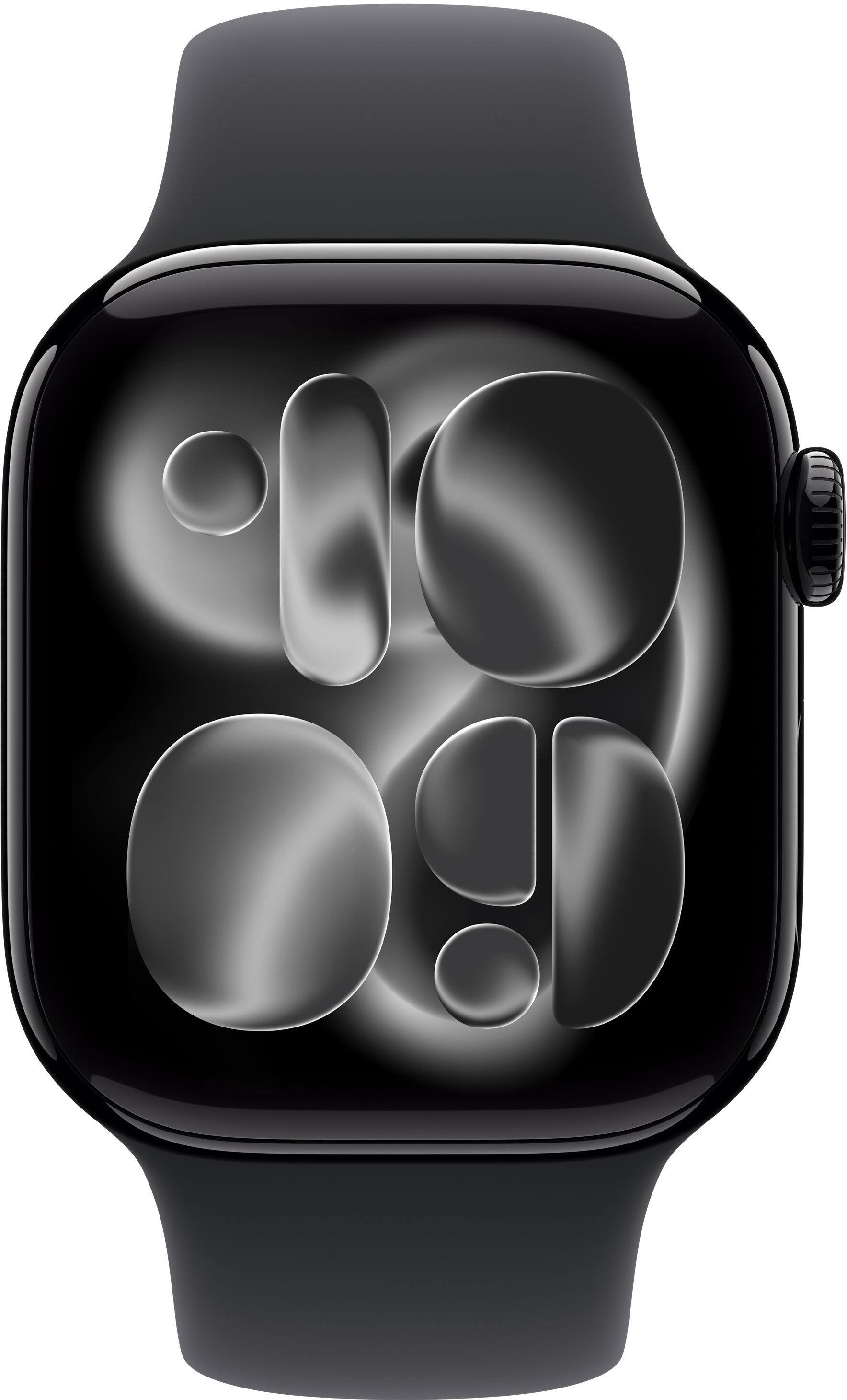 Alt View 1. Apple - Apple Watch Series 11 (GPS) 42mm Jet Black Aluminum Case with Black Sport Band - M/L - Jet Black.