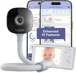 Hubble Connected - GoBaby AI Baby Monitor & Parent Unit, Covered Face & Rollover Alert, True Cry Detection, Sleep Trainer - Portable Pro