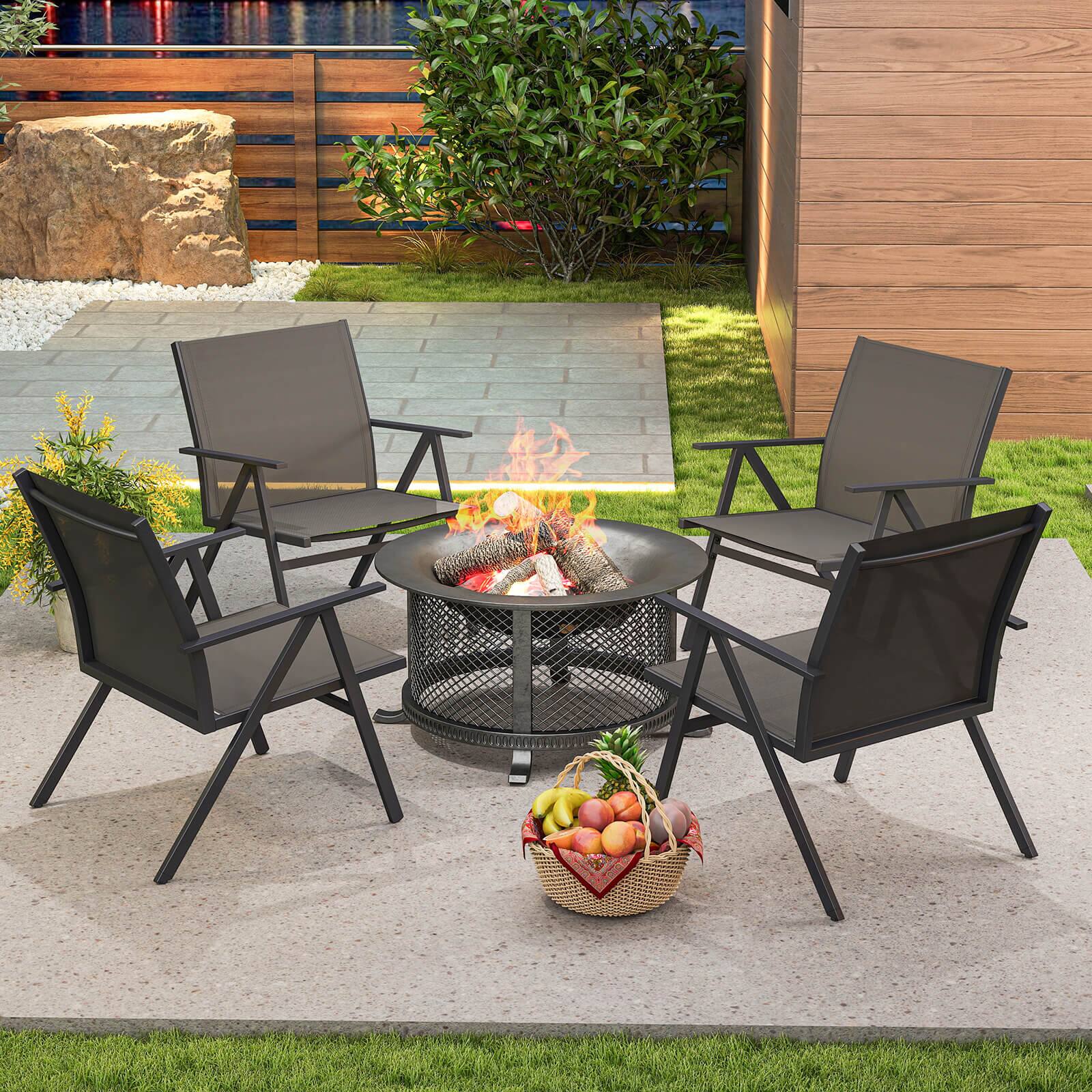 Alt View 3. Costway - Costway Patio Chairs Set of 2with Breathable Mesh Fabric and Metal Frame 350LBS Capacity - Grey.