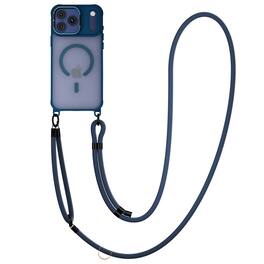 Dteck - For Apple iPhone 17 Pro Max Frosted Rugged Mag Safe Case Ring Kickstand Cover with 3-in1 Crossbody Strap - Blue