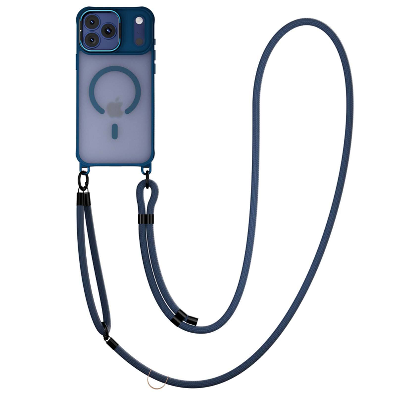 Dteck - For Apple iPhone 17 Pro Max Frosted Rugged Mag Safe Case Ring Kickstand Cover with 3-in1 Crossbody Strap - Blue