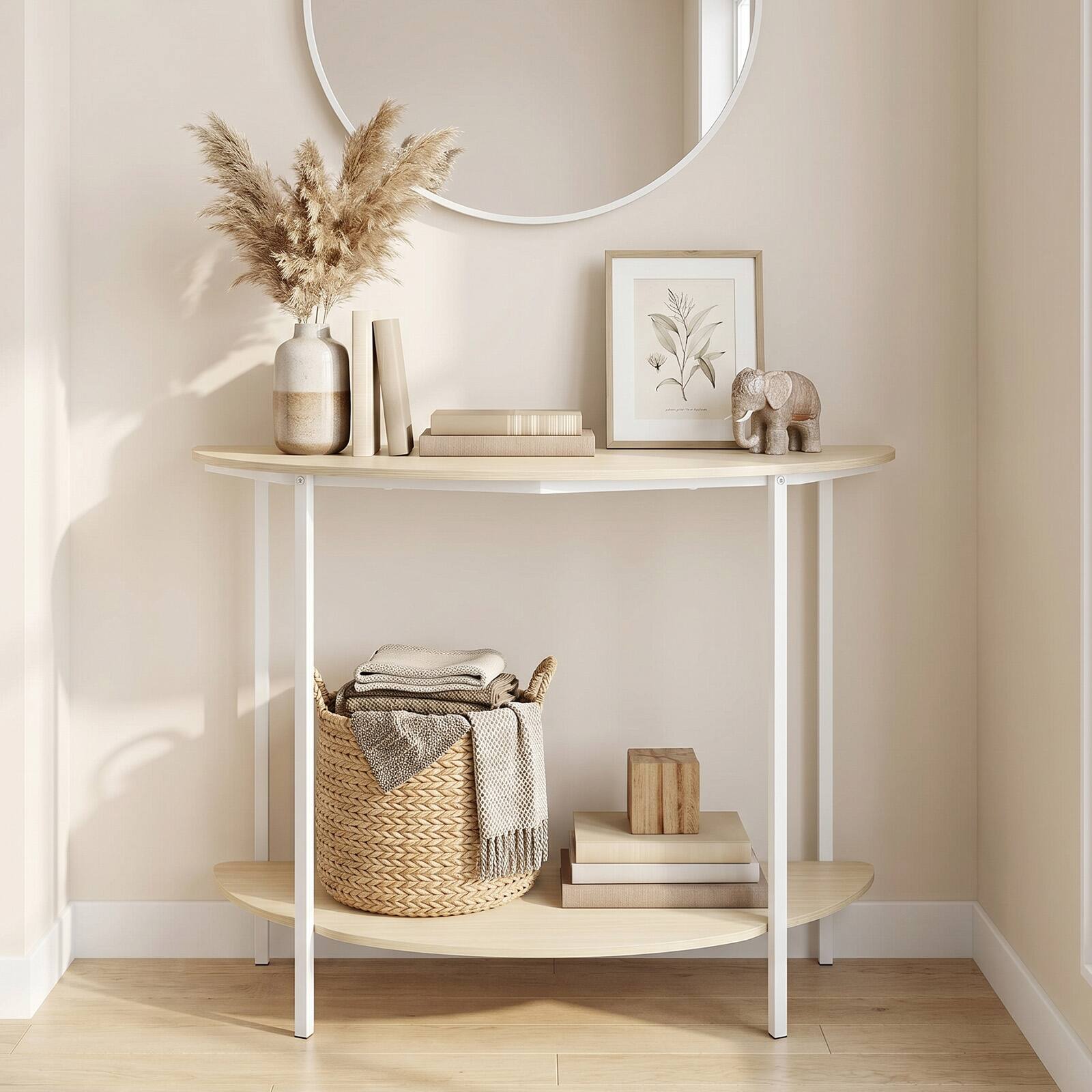 Alt View 1. Gymax - Gymax Half Moon Console Table 40'' 2-Tier Entryway Table w/Storage Shelf Sofa Table - White.