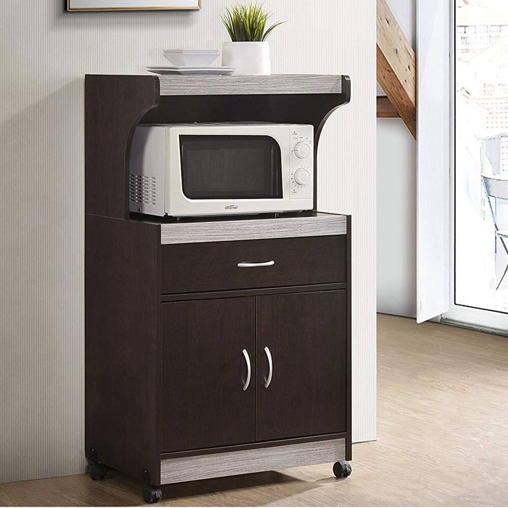 Alt View 10. Hodedah - Hodedah Wheeled Microwave Cart with Drawer and Cabinet Storage, Chocolate Grey - Chocolate-grey.