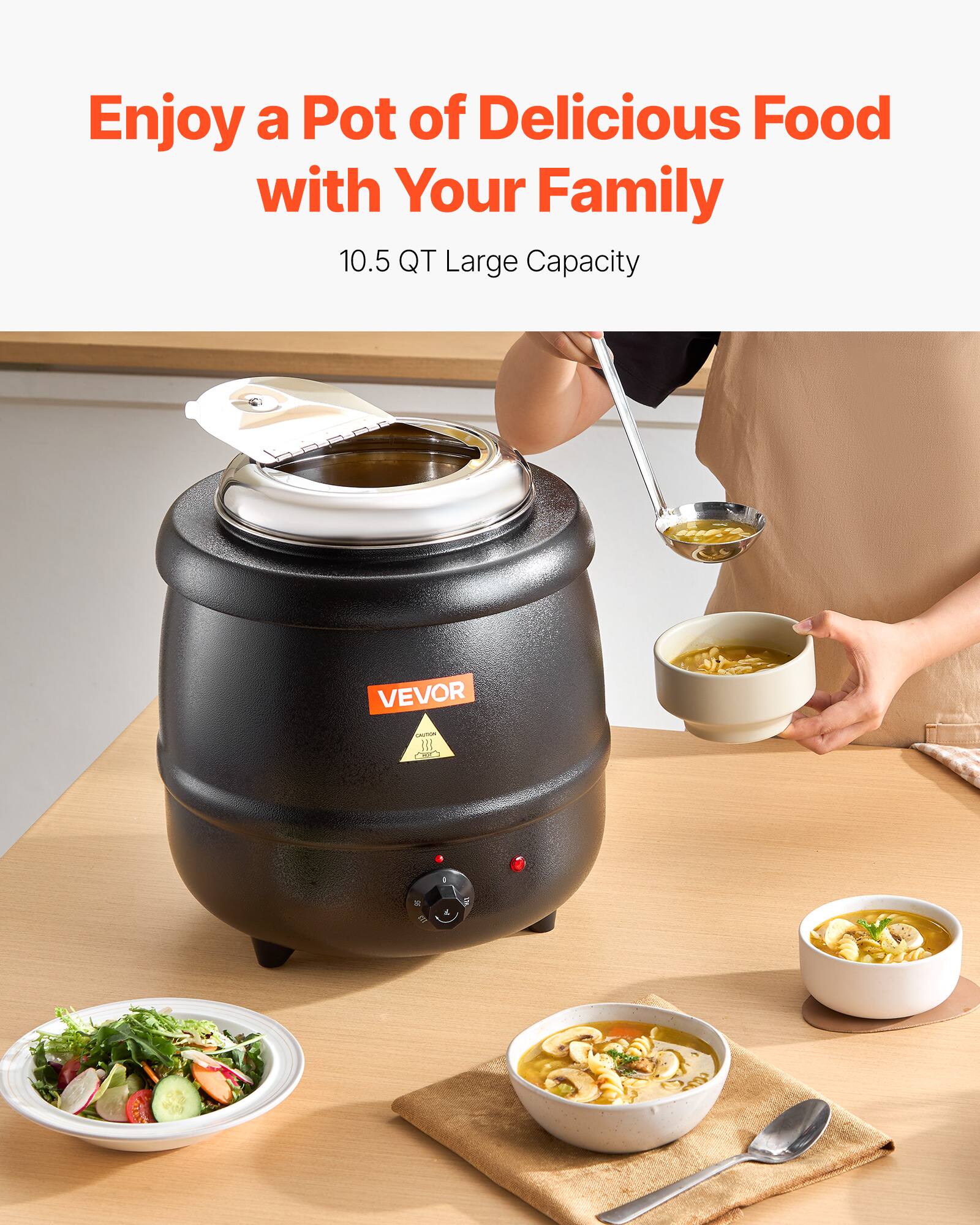 Enjoy a Pot of Delicious Food with Your Family  
10.5 QT Large Capacity  
VEVOR